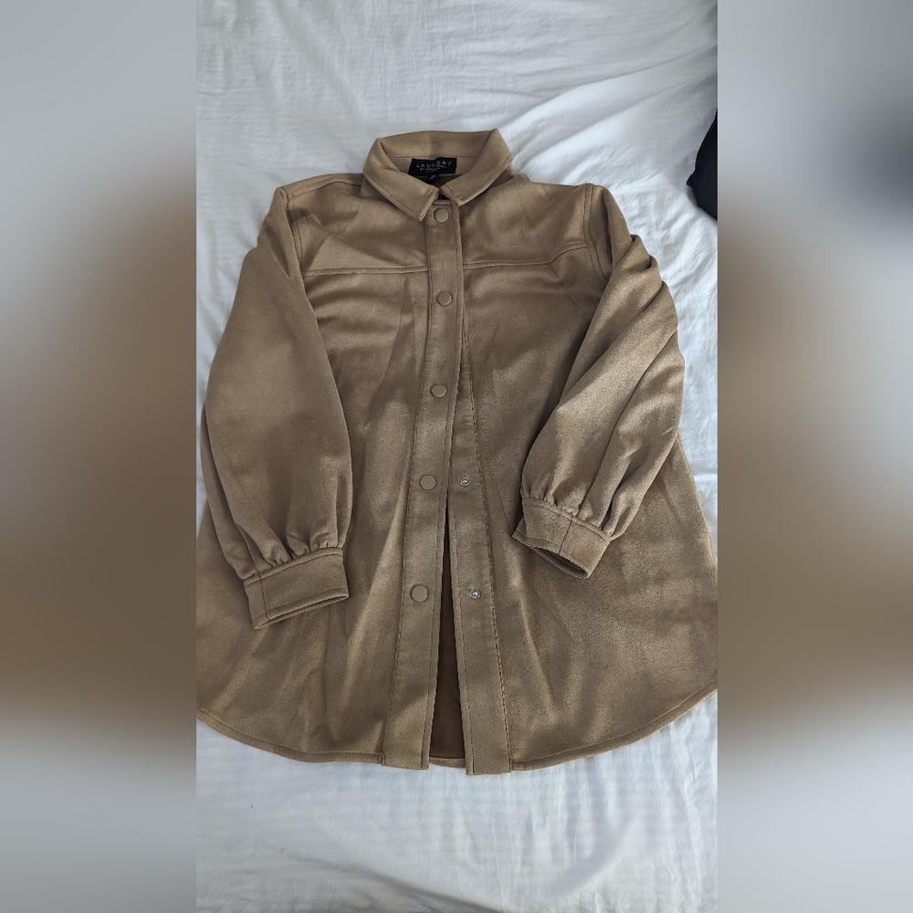 Brown Suede button up collared long sleeve size:XS